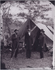 photo of President Abraham Lincoln at a Union camp