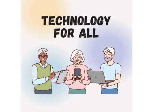 Illustration with 3 older adults holding different devices