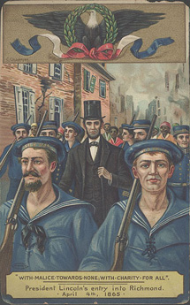 color postcard of President Lincoln's entry into Richmond