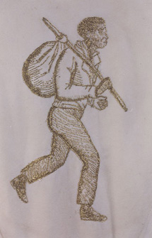 detail of runaway slave on Harriet Tubman dress